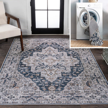Didim Boho Gray Medallion Washable Area Rug
